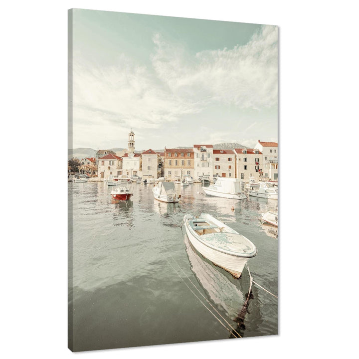 Italy Lake Como Boats Houses Landscape Canvas Art Pictures Light Blue Coral - 1RP1552M