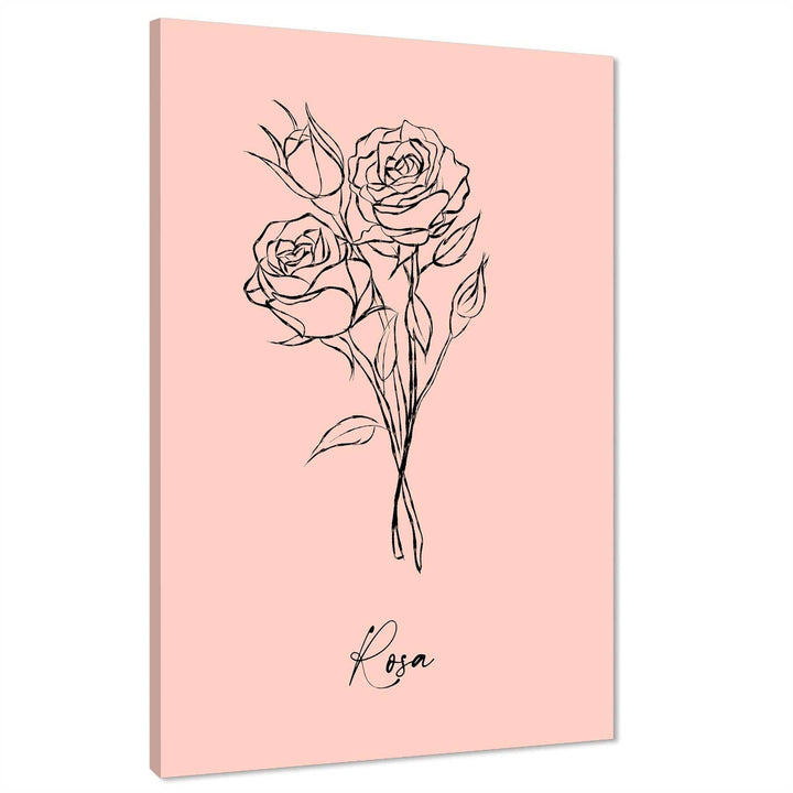 Pink Black Roses Line Drawing Floral Canvas Art Prints - 1RP1303M