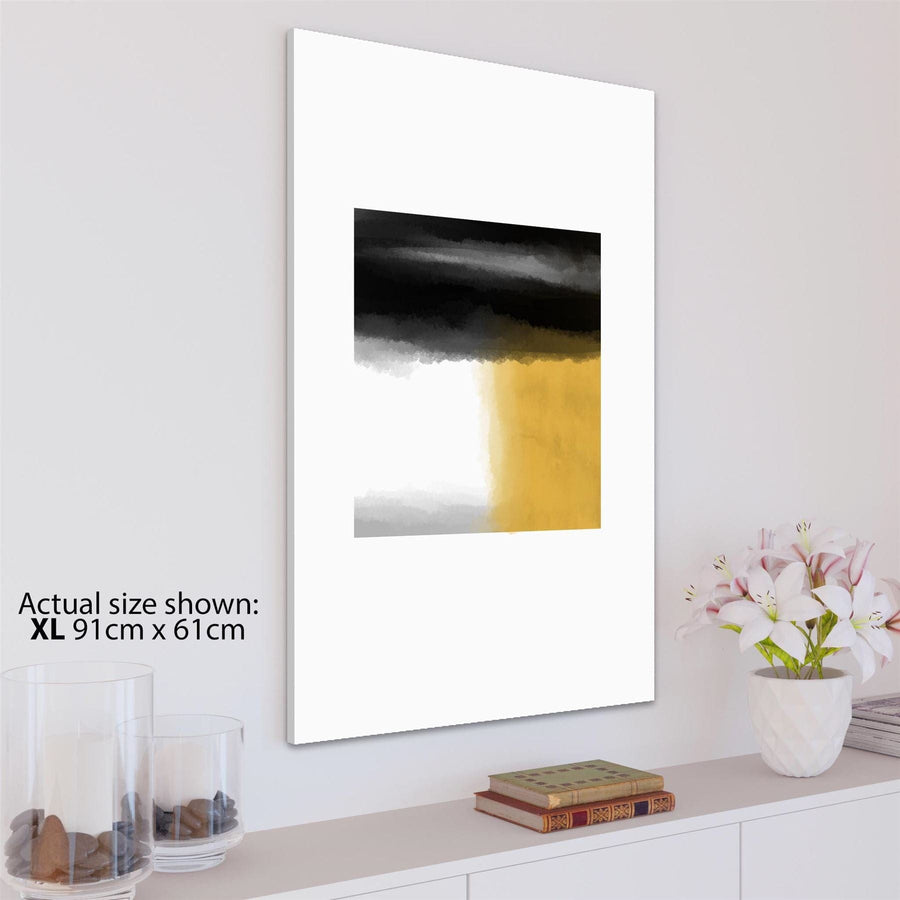 Abstract Mustard Yellow Black Square Watercolour Canvas Wall Art Picture