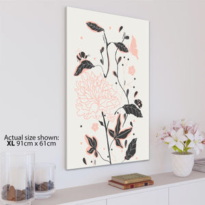 Pink Black Flower Drawing Floral Canvas Art Prints