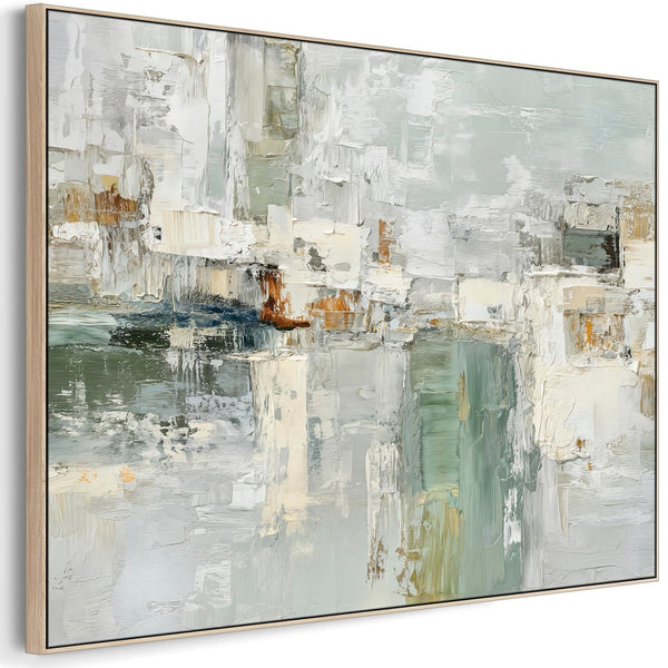 Living Room Wall Art for Lounge - Framed Green Cream Abstract