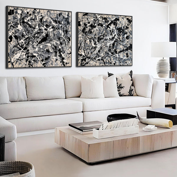 Large Living Room Framed Pair Canvas Art - over Sofa - Tempest
