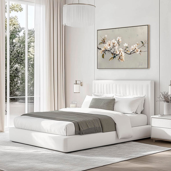 Neutral Cream Grey Framed Bedroom Wall Art over Bed - Spring