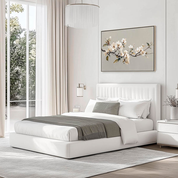 Neutral Cream Grey Framed Bedroom Wall Art over Bed - Spring
