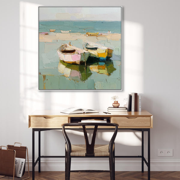 Abstract Colourul Boats Beach Framed Canvas Art