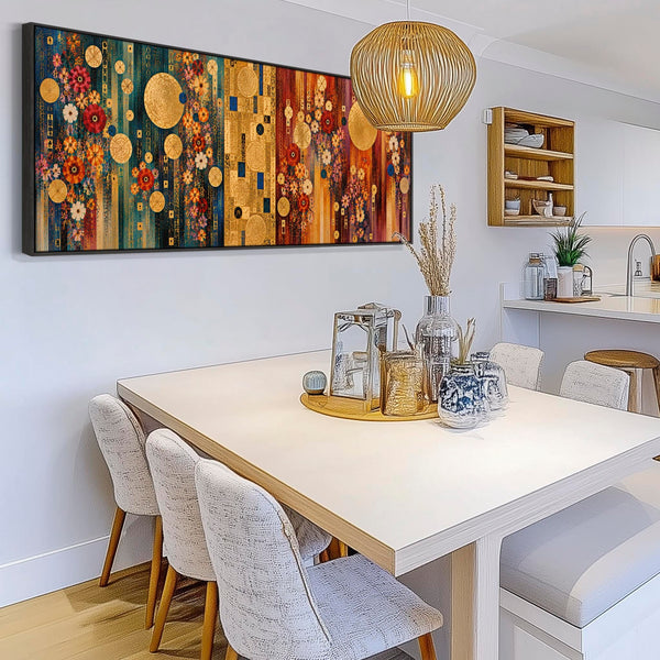 Long Colourful Gustav Klimt inspired Framed Canvas Art - Gilded
