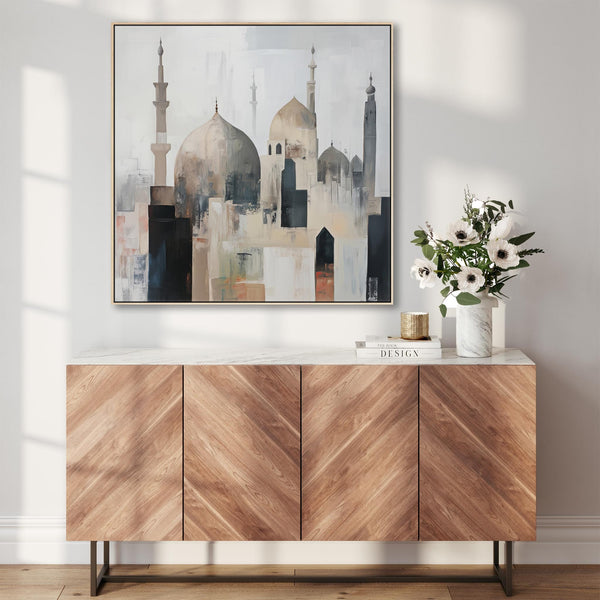 Neutral Grey Modern Framed Islamic Wall Art - Abstract Mosque