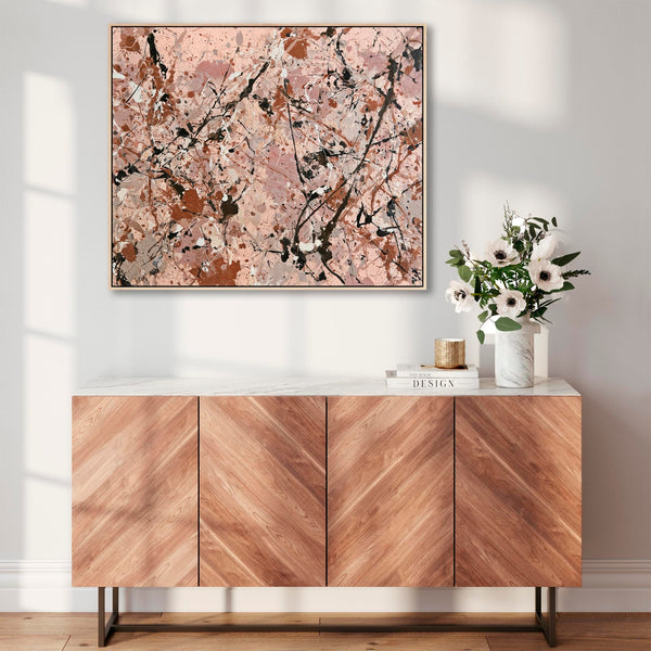 Framed Art for Living Room Lounge - Blush Jackson Pollock Style