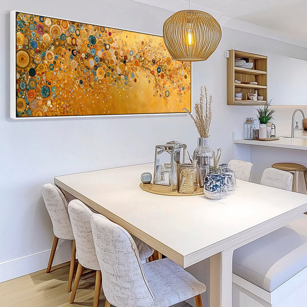 Wide Yellow Abstract Gustav Klimt inspired Kitchen Canvas Art