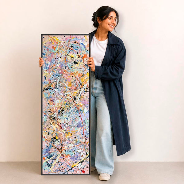 Tall Jackson Pollock Style - Abstract Vibrant Framed Wall Art