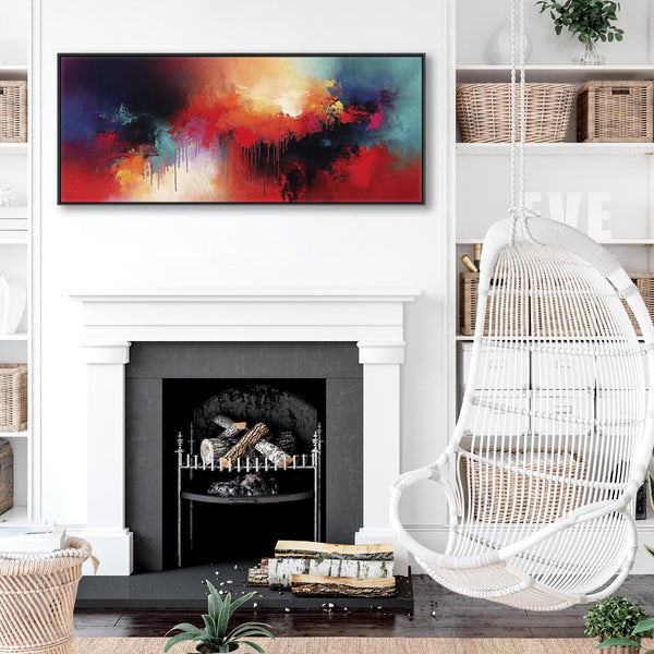 Wide Multi-Coloured Horizontal Framed Wall Art Print Colourful Abstraction