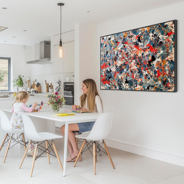 Large Colourful Jackson Pollock Inspired Framed Canvas - Flux
