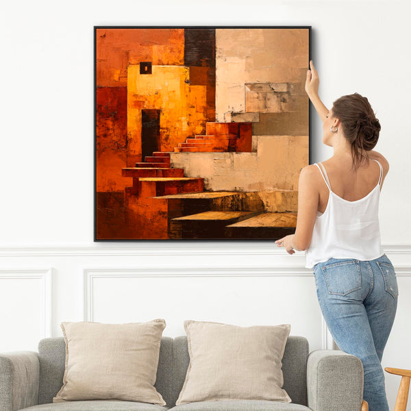 Orange Rust Abstract Framed Artwork - Autumn Steps