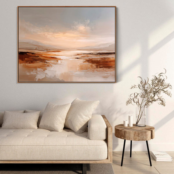 Extra Large Living Room Framed Wall Art - Dusk Umber Reflections