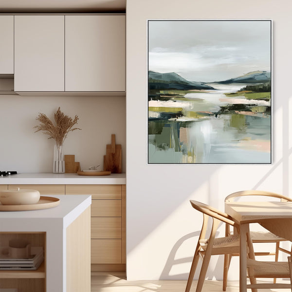 Framed Artwork Canvas Art Print Abstract Landscape Mountain Vista 1 - Green