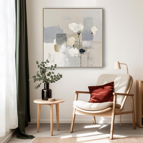 Neutral Cream Grey Long Wide Wall Art Canvas for Bedroom