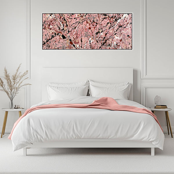 Pink Bedroom Wall Art Canvas - Framed Dusty Rose Print over Bed