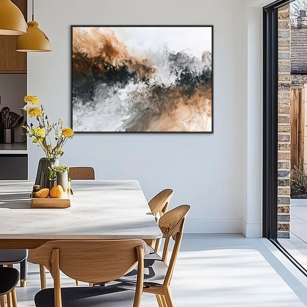 Brown Grey Abstract Wall Art - Tan Aura - Framed Artwork