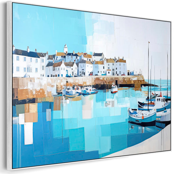 Kitchen Canvas Wall Art - Framed Cornish Coastal Artwork in Blue