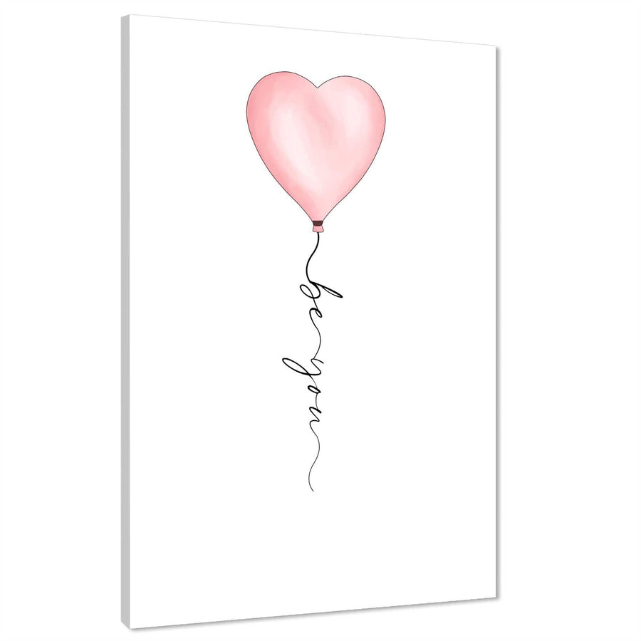 Heart Balloon Be You Quote Word Art - Typography Canvas Print Pink
