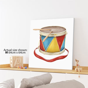 Drum Childrens - Nursery Canvas Wall Art Picture Red Teal