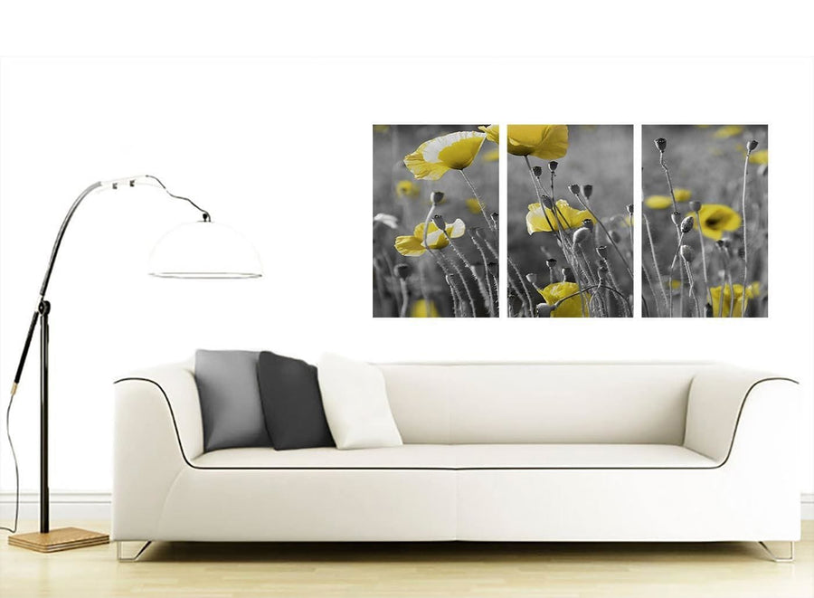 Modern Yellow Grey Poppy Flower - Poppies Floral Canvas - 3 Set - 125cm - 3258