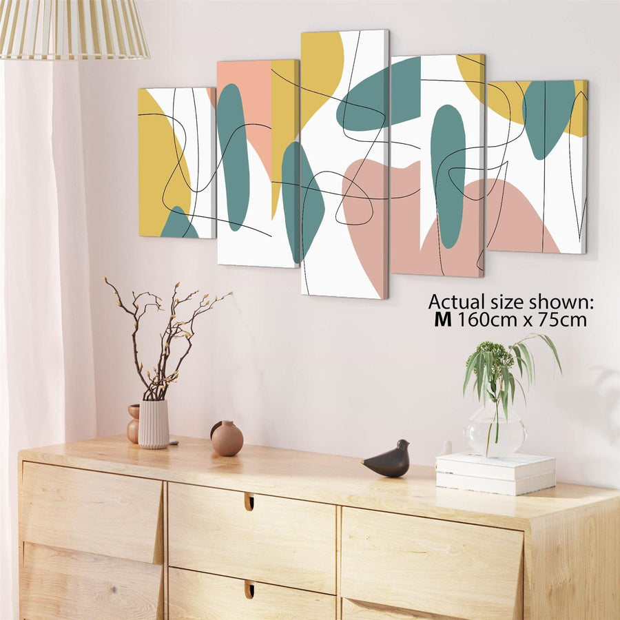 Abstract Pink Teal Mustard Yellow Graphic Canvas Art Pictures