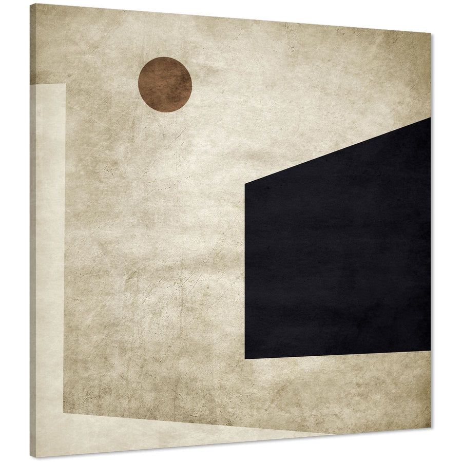Abstract Beige Black Circle Square Design Canvas Art Prints
