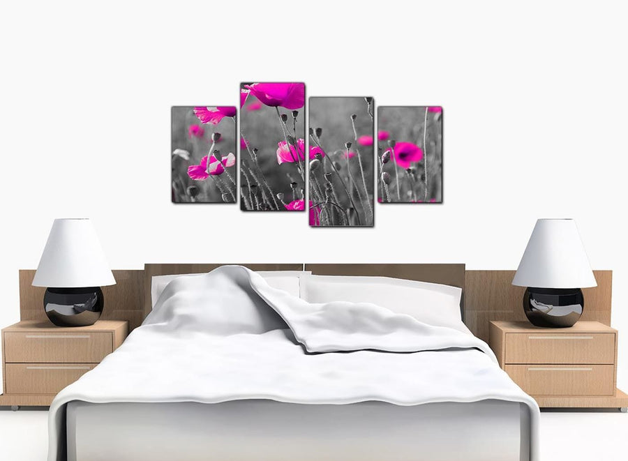 Large Pink Flowers Floral Black White Canvas Wall Art Pictures - 4137 - 127.5x67.5cm