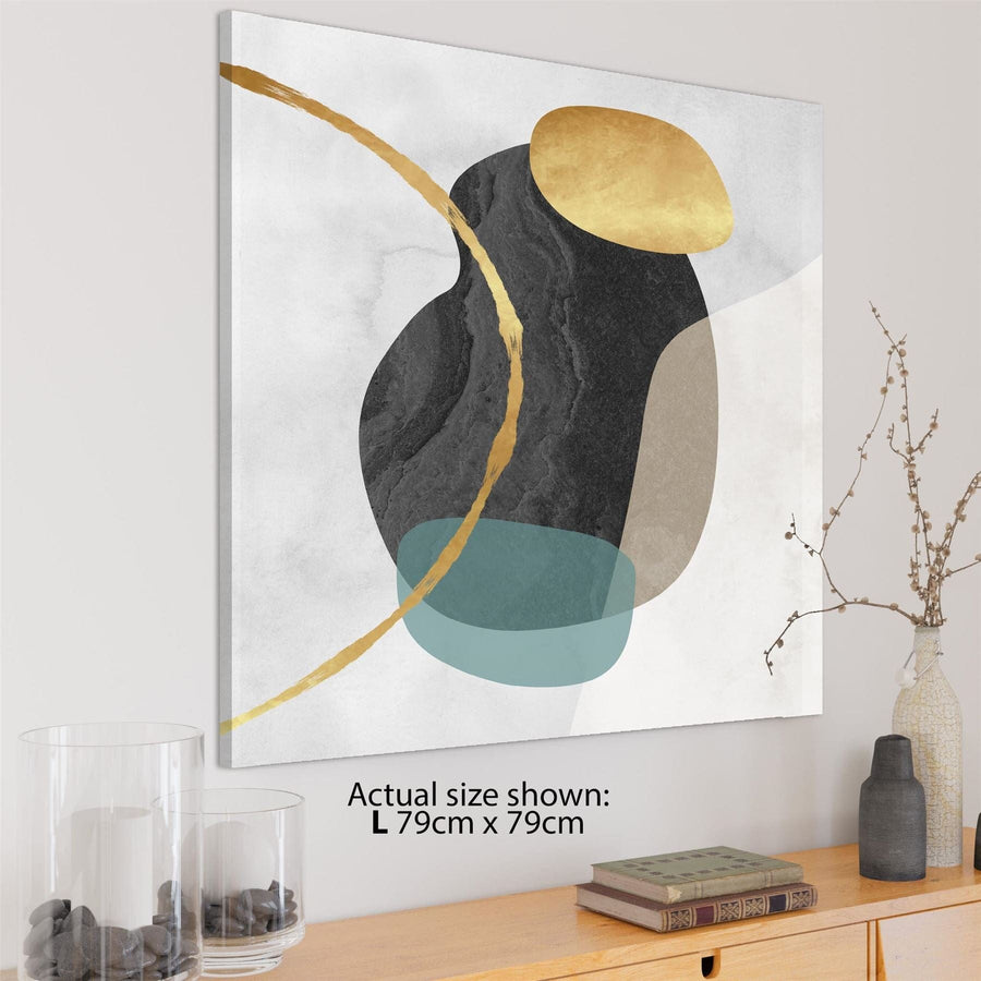 Abstract Teal Gold Stones Design Canvas Wall Art Picture