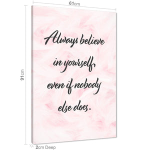 Always Believe In Yourself Word Art - Typography Canvas Print Pink Black