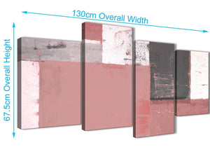 Large Blush Pink Grey Abstract Painting Canvas Wall Art Print - Split 4 Panel - 130cm Wide - 4334