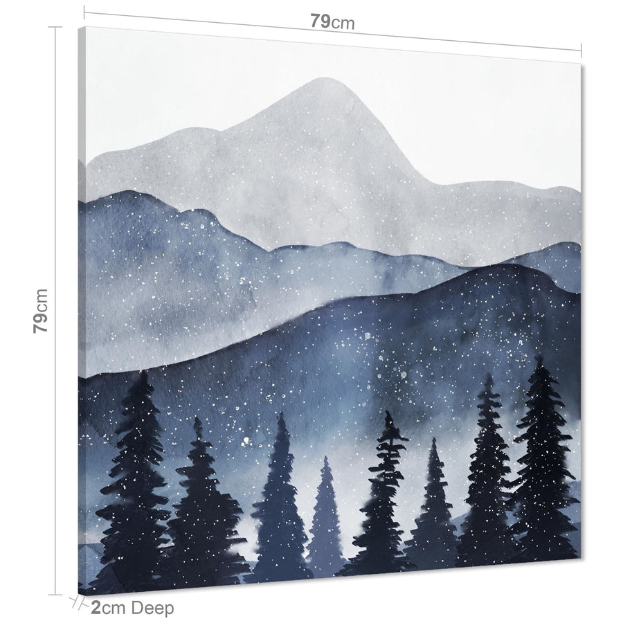 Trees and Mountains Landscape Canvas Wall Art Print Blue Grey