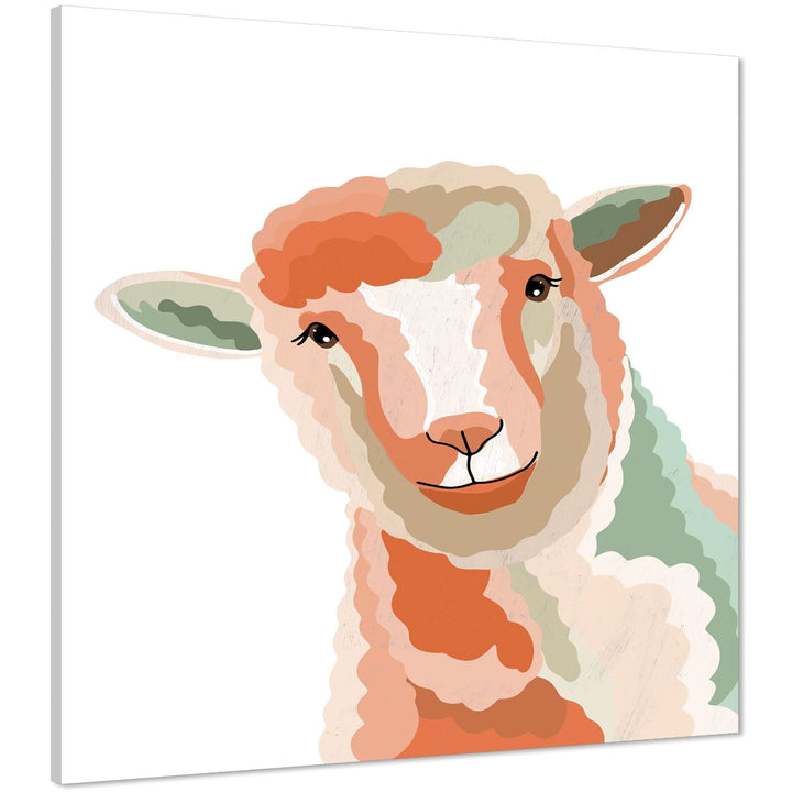 Sheep Canvas Wall Art Picture - Orange Green - 1s981S