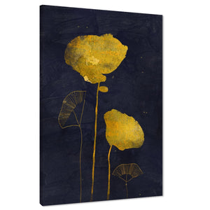 Abstract Gold Black Flowers Canvas Art Pictures