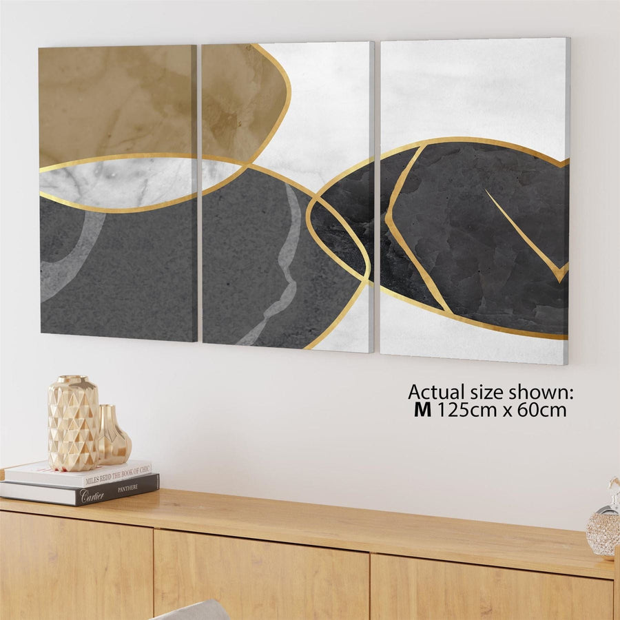 Abstract Grey Gold Stones Design Canvas Wall Art Print