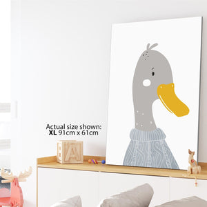 Duck Childrens - Nursery Canvas Art Prints Yellow Grey