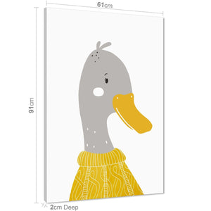 Duck Childrens - Nursery Canvas Art Prints Mustard Yellow Grey