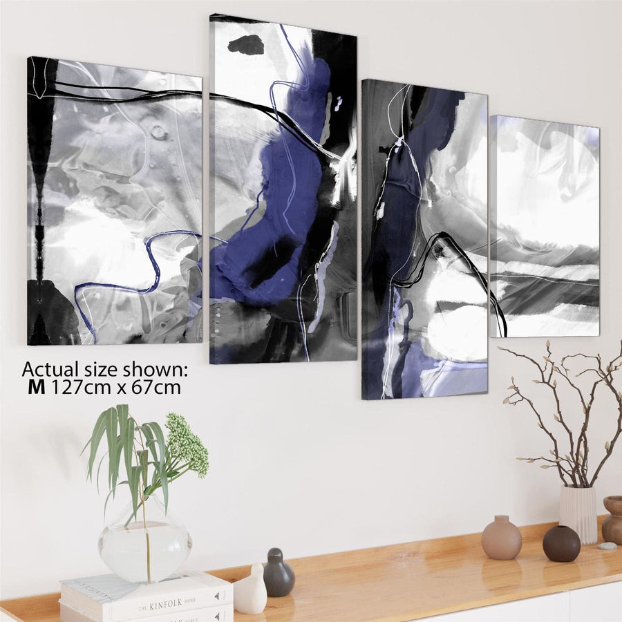 Abstract Blue Grey Artwork Framed Wall Art Picture