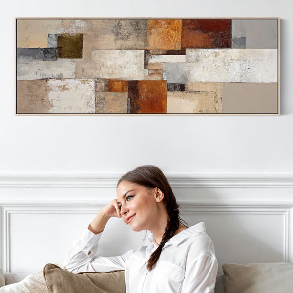 Burnt Orange Grey Stone Horizontal Canvas Artwork Framed Clay Echoes