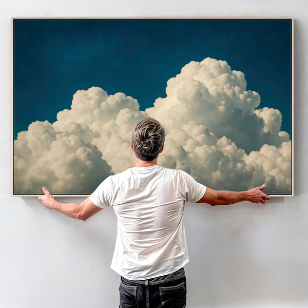 Blue White Abstract Artwork Framed Clouds Cumulus XXL