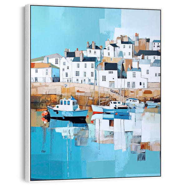 Coastal Harbour Framed Artwork Print on Canvas - Reflections 1