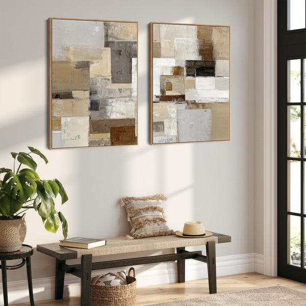 Large Coffee Cream Neutral Pair Framed Canvas - Earth Set of 2