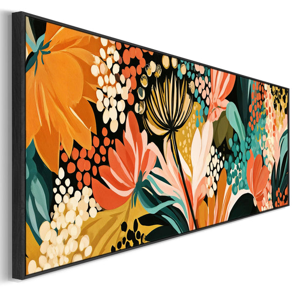 Wide Colourful Abstract Floral Framed Canvas Japanese Abstract