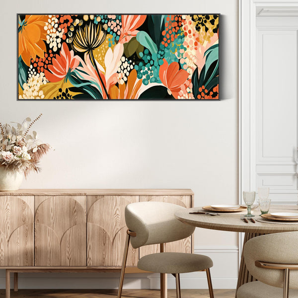 Wide Colourful Abstract Floral Framed Canvas Japanese Abstract