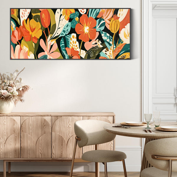 Wide Framed Floral Wall Art Canvas Colourful Abstract Flowers