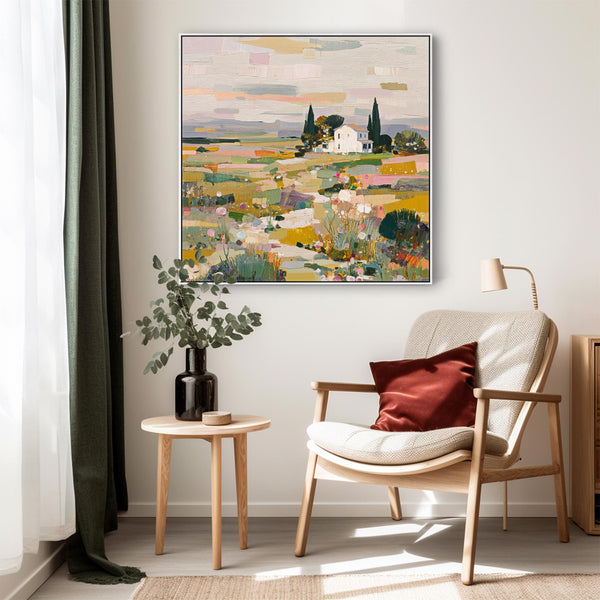 Wide Colourful Abstract Landscape Tuscany Framed Panoramic Wall Canvas