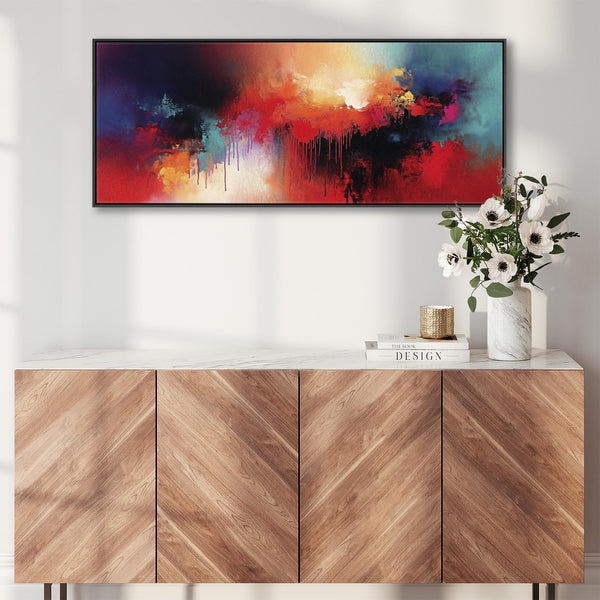 Wide Multi-Coloured Horizontal Framed Wall Art Print Colourful Abstraction