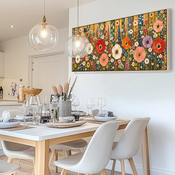 Wide Colourful Gustav Klimt inspired Over Bed Bedroom Canvas