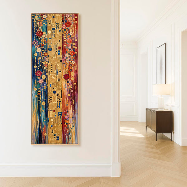 Tall Colourful Gustav Klimt inspired Vibrant Framed Canvas Art